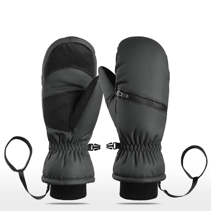 Winter Padded Zipper Pocket Ski Sports Gloves - Black - Mitten - XL - image 14