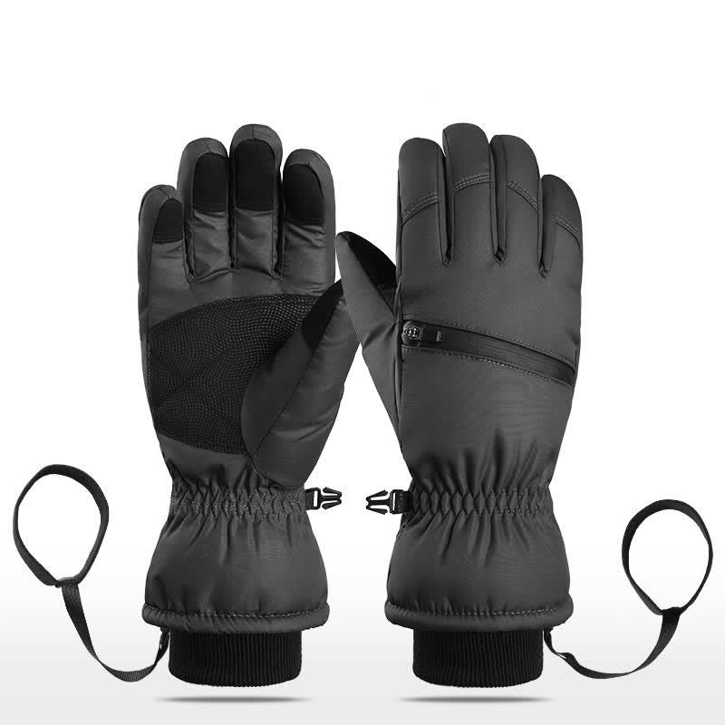 Winter Padded Zipper Pocket Ski Sports Gloves - Black - Five Fingers - XL - image 22