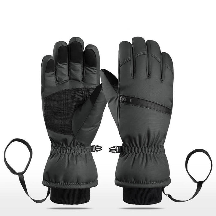 Winter Padded Zipper Pocket Ski Sports Gloves - Black - Five Fingers - XL - image 22