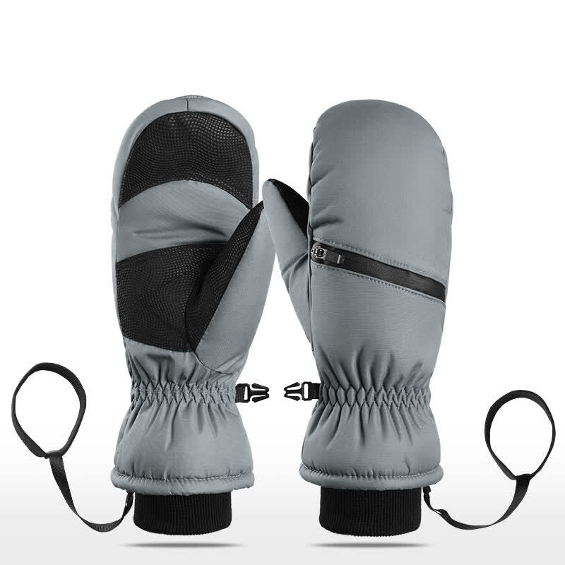 Winter Padded Zipper Pocket Ski Sports Gloves - Gray - Mitten - XL - image 0