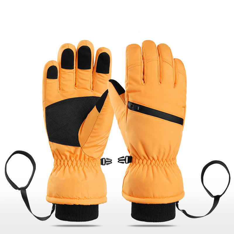 Winter Padded Zipper Pocket Ski Sports Gloves - Yellow - Five Fingers - XL - image 24