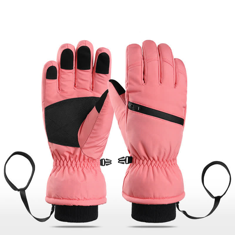 Winter Padded Zipper Pocket Ski Sports Gloves - Pink - Five Fingers - XL - image 23