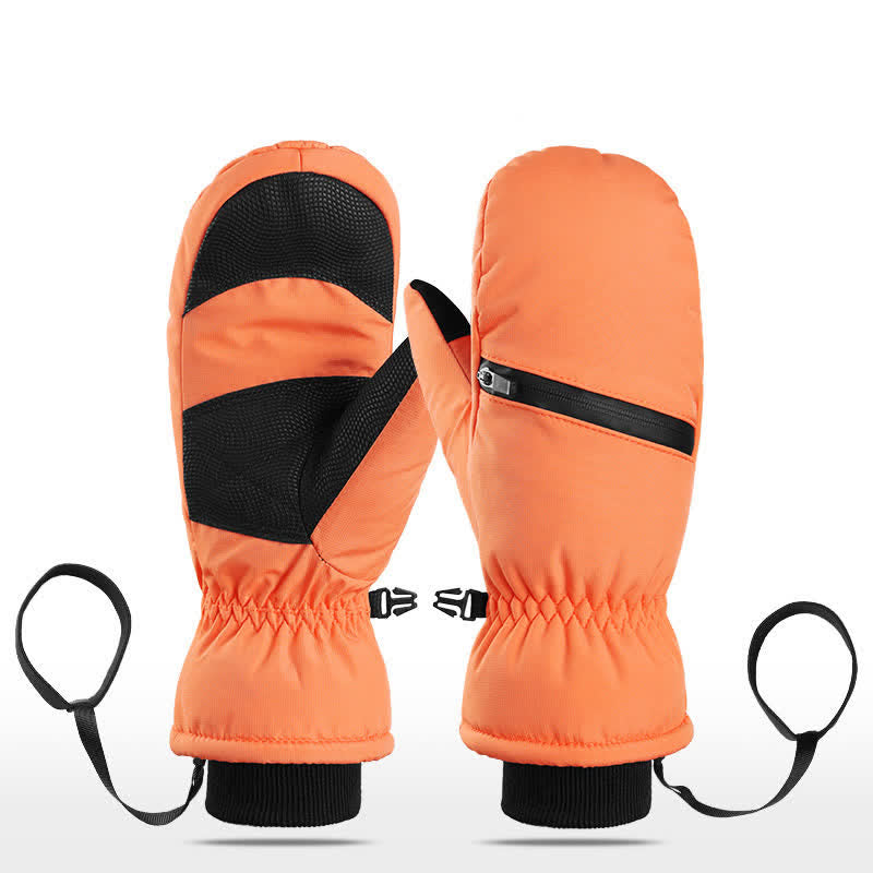Winter Padded Zipper Pocket Ski Sports Gloves - Orange - Mitten - XL - image 17