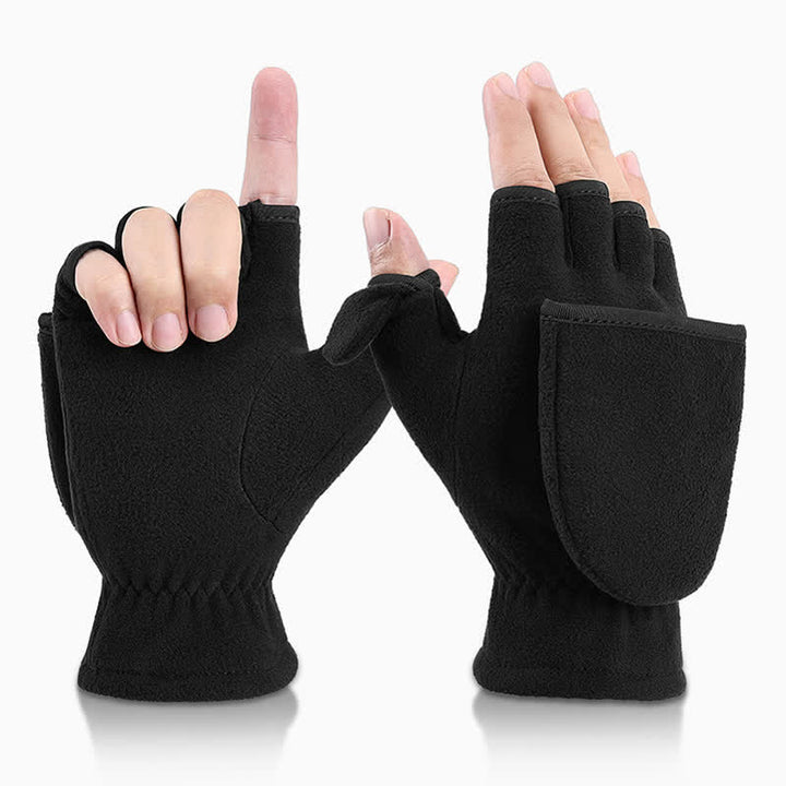 Black Convertible Flip Top Warm Mitten Gloves - Black - XL - image 0
