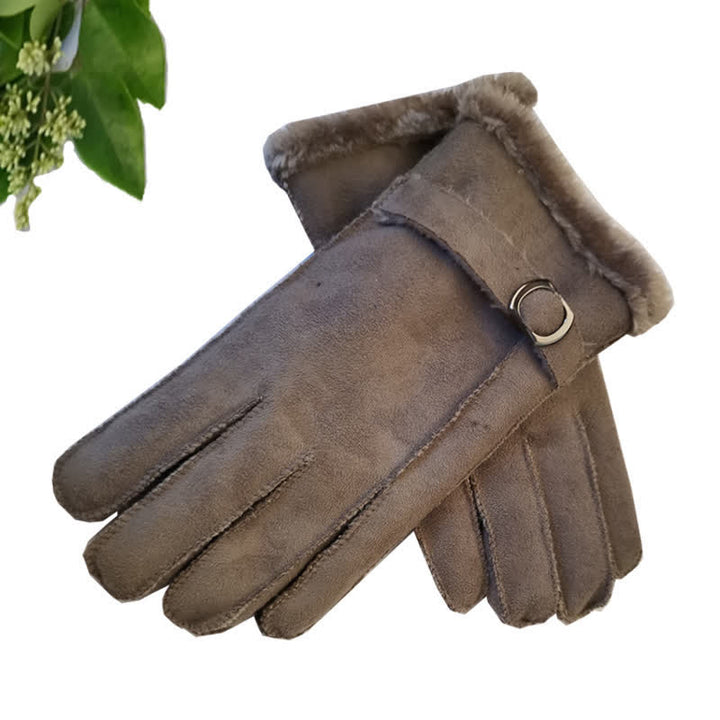 Faux Leather Imitation Wool Leather Dress Gloves - Gray - image 7