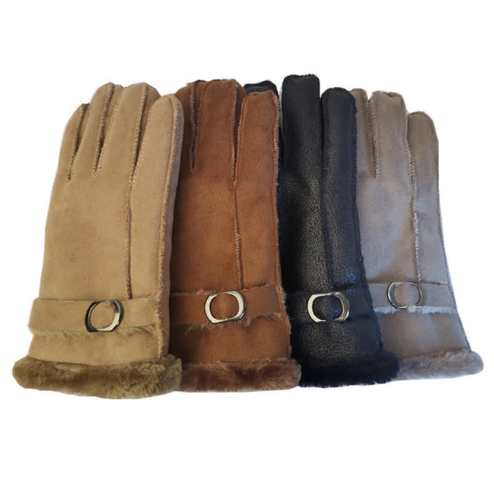 Faux Leather Imitation Wool Leather Dress Gloves - image 1