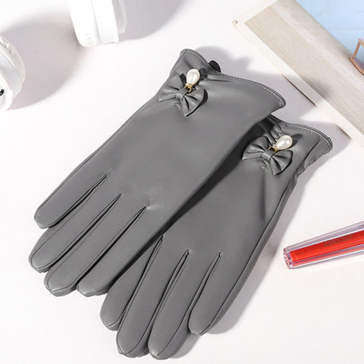Women's Winter Velvet Pearl Leather Gloves - image 16