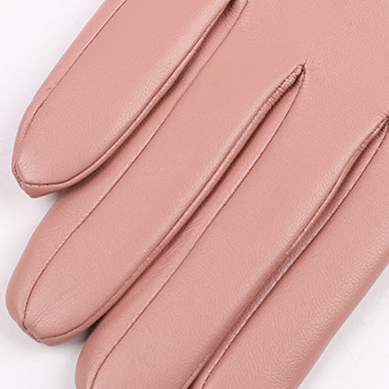 Women's Winter Velvet Pearl Leather Gloves - image 8