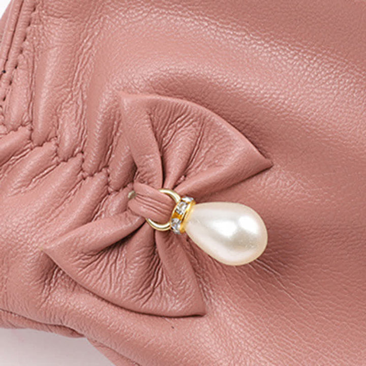 Women's Winter Velvet Pearl Leather Gloves - image 11