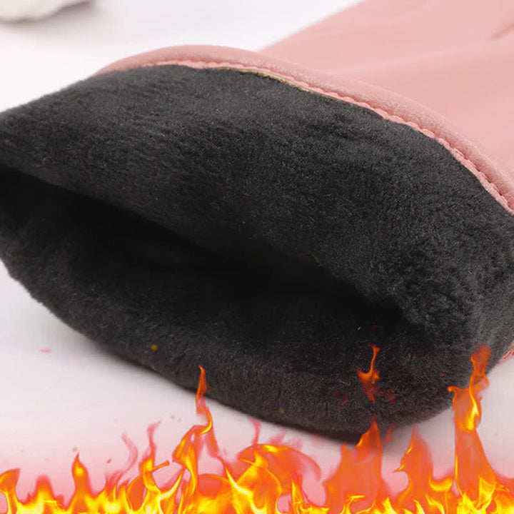 Women's Winter Velvet Pearl Leather Gloves - image 10