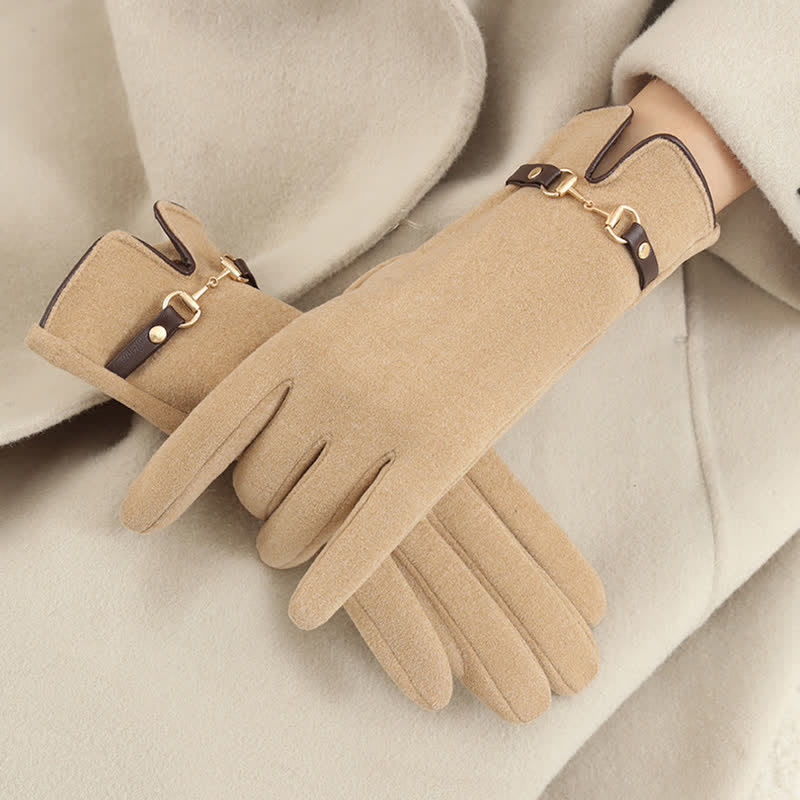 Women's Chain Plus Plush Velvet Thick Gloves - Khaki - image 0