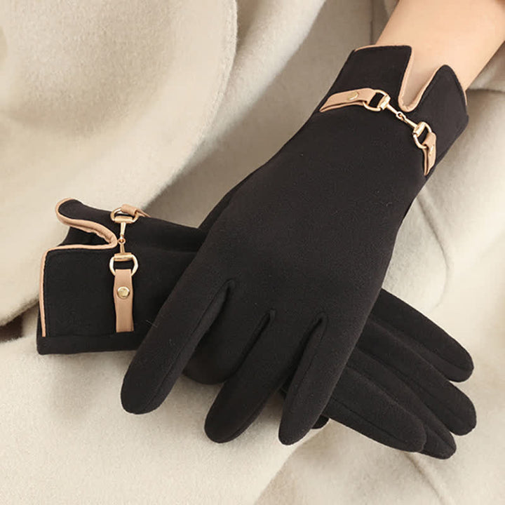 Women's Chain Plus Plush Velvet Thick Gloves - Black - image 12