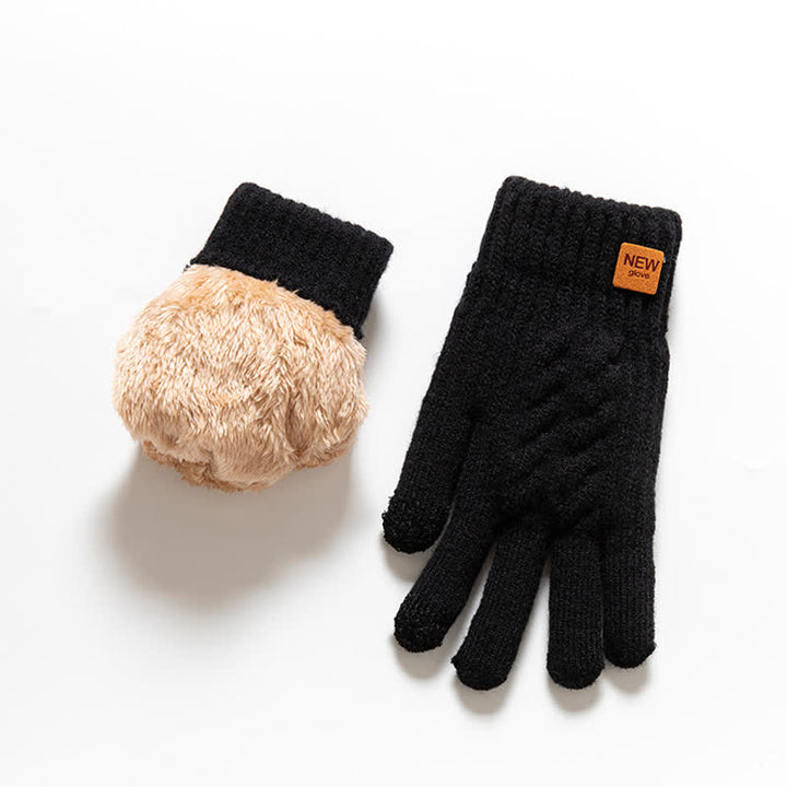 Solid Color Soft Warm Alpaca Fur Knitted Gloves - Black - image 12