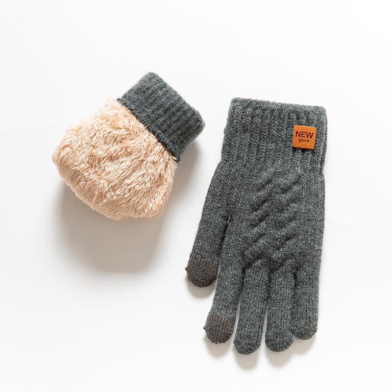 Solid Color Soft Warm Alpaca Fur Knitted Gloves - Gray - image 1