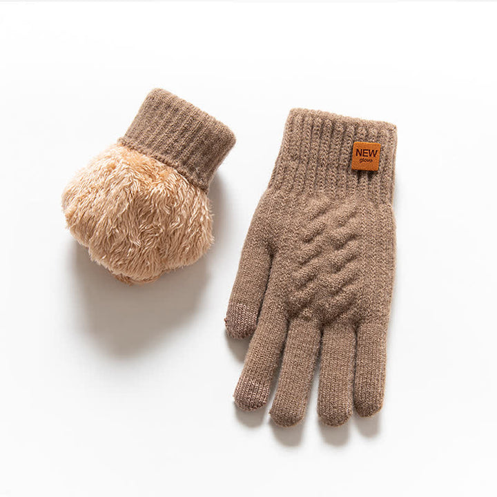 Solid Color Soft Warm Alpaca Fur Knitted Gloves - Dark Khaki - image 7