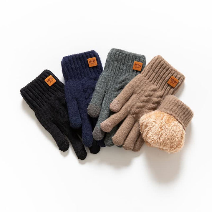 Solid Color Soft Warm Alpaca Fur Knitted Gloves - image 2