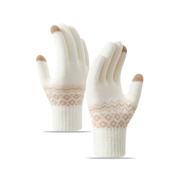 Wave Print Touch Screen Warm Plus Velvet Knitted Gloves - Ivory - image 15