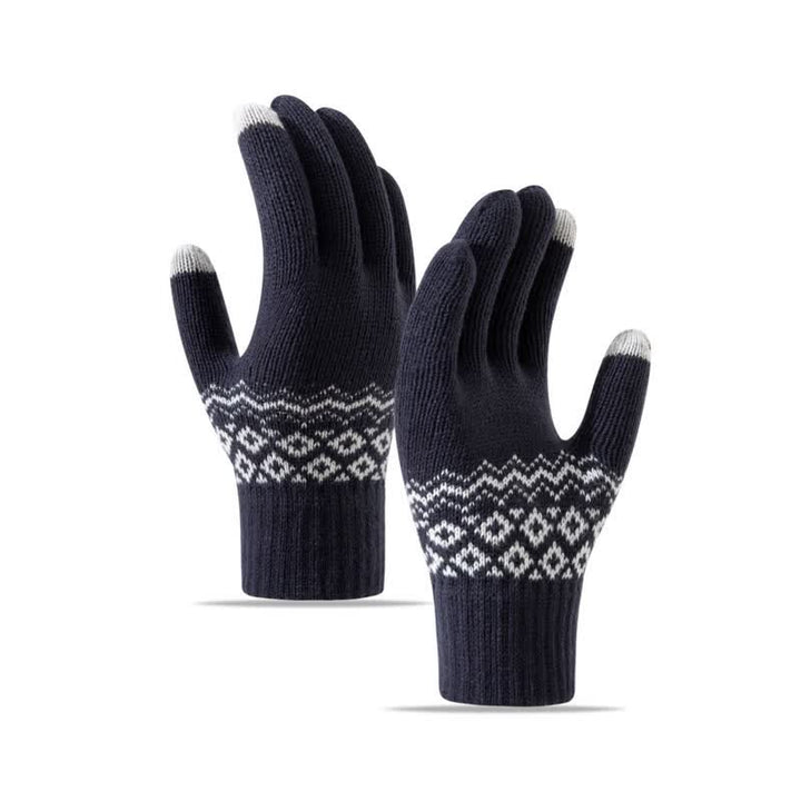 Wave Print Touch Screen Warm Plus Velvet Knitted Gloves - Navy - image 13