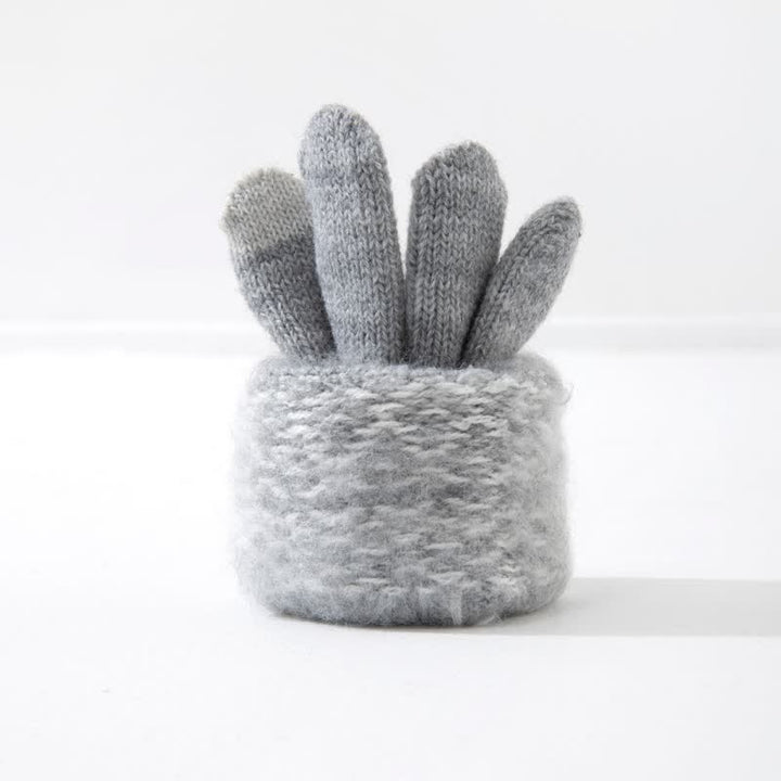 Wave Print Touch Screen Warm Plus Velvet Knitted Gloves - image 3