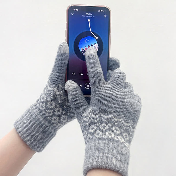 Wave Print Touch Screen Warm Plus Velvet Knitted Gloves - image 1