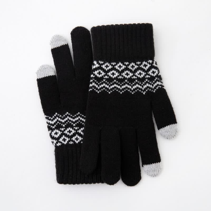 Wave Print Touch Screen Warm Plus Velvet Knitted Gloves - image 10