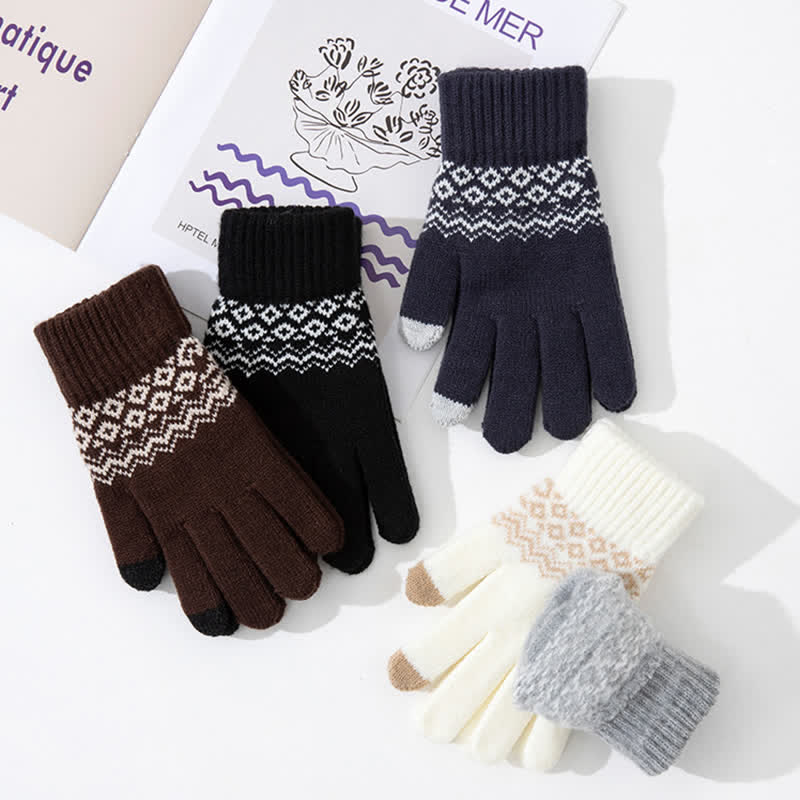 Wave Print Touch Screen Warm Plus Velvet Knitted Gloves - image 6