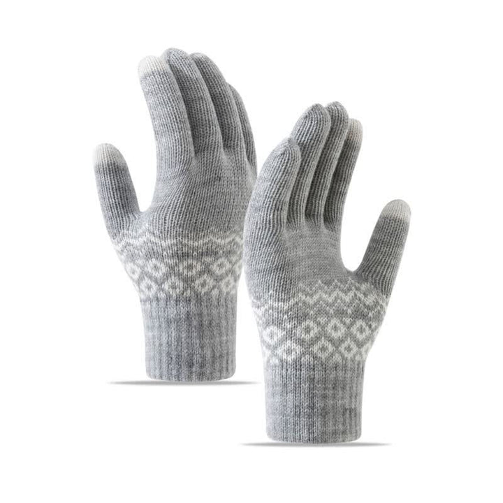 Wave Print Touch Screen Warm Plus Velvet Knitted Gloves - Gray - image 0