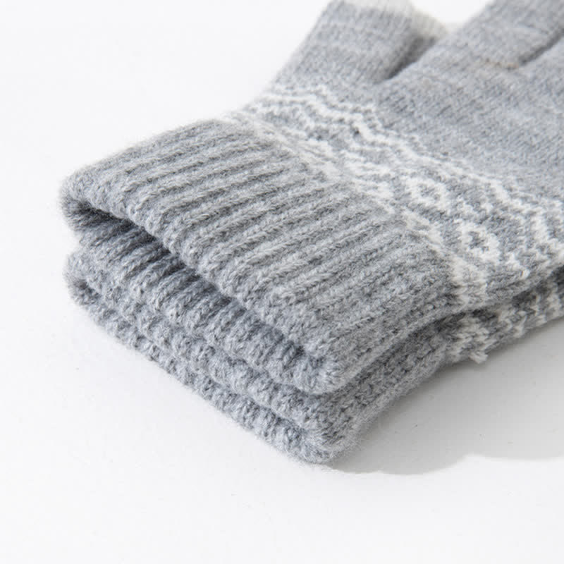 Wave Print Touch Screen Warm Plus Velvet Knitted Gloves - image 4