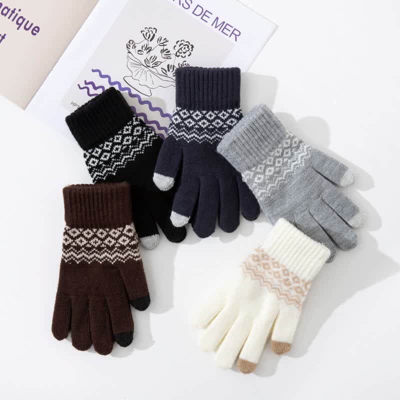 Wave Print Touch Screen Warm Plus Velvet Knitted Gloves - image 7