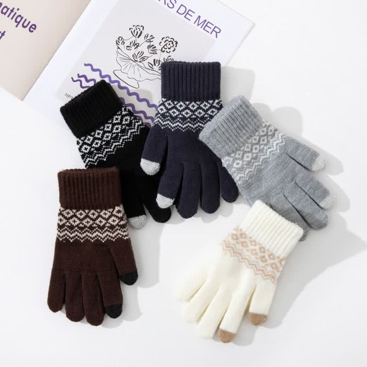 Wave Print Touch Screen Warm Plus Velvet Knitted Gloves - image 7