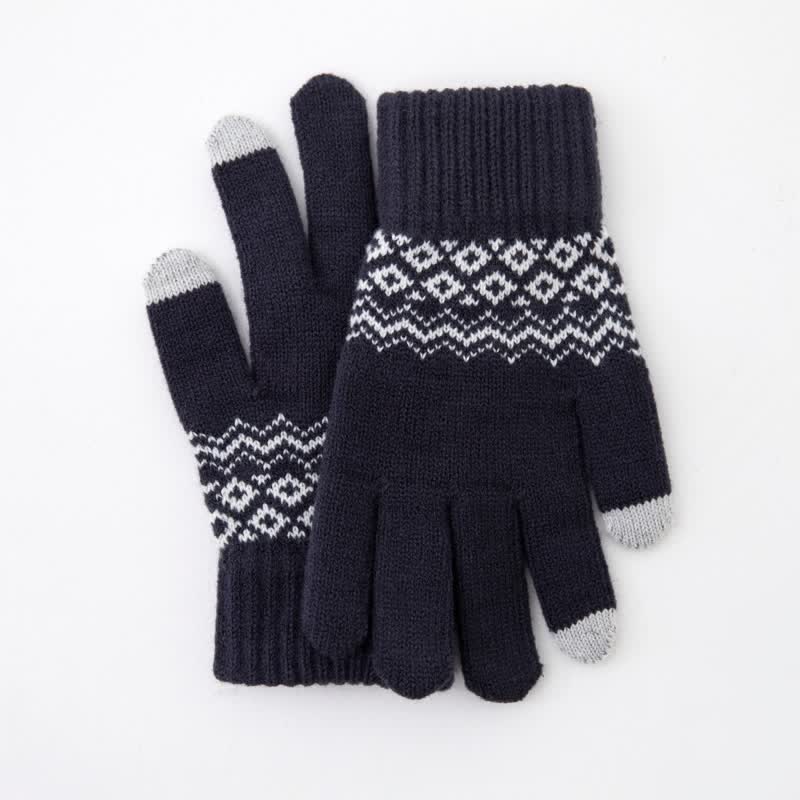 Wave Print Touch Screen Warm Plus Velvet Knitted Gloves - image 14