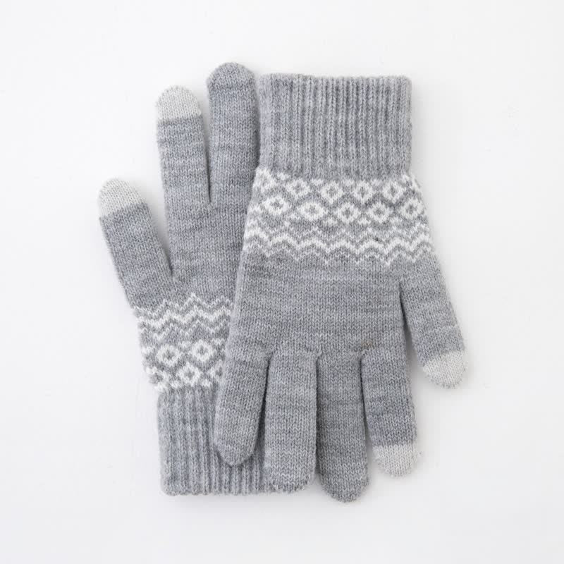 Wave Print Touch Screen Warm Plus Velvet Knitted Gloves - image 2