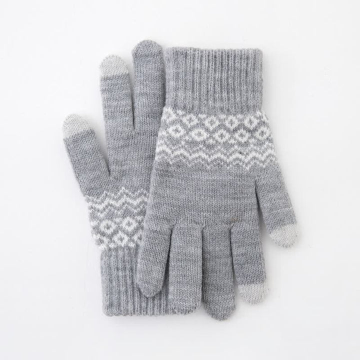 Wave Print Touch Screen Warm Plus Velvet Knitted Gloves - image 2