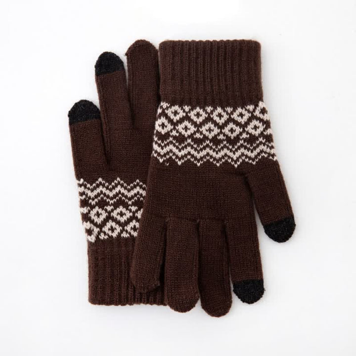 Wave Print Touch Screen Warm Plus Velvet Knitted Gloves - image 12