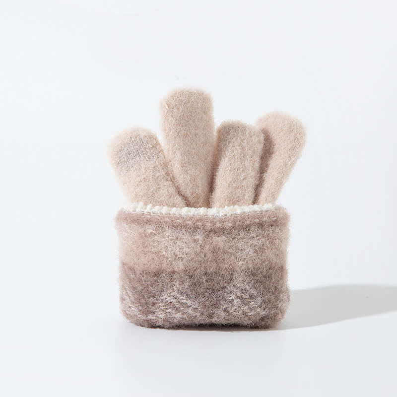 Colorful Diamond Pattern Warm Plush Knitted Gloves - image 5