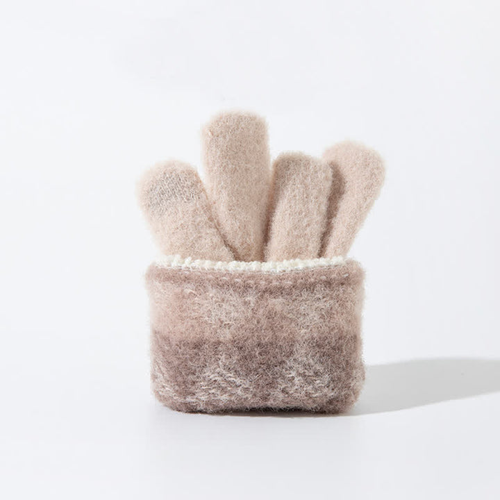 Colorful Diamond Pattern Warm Plush Knitted Gloves - image 5