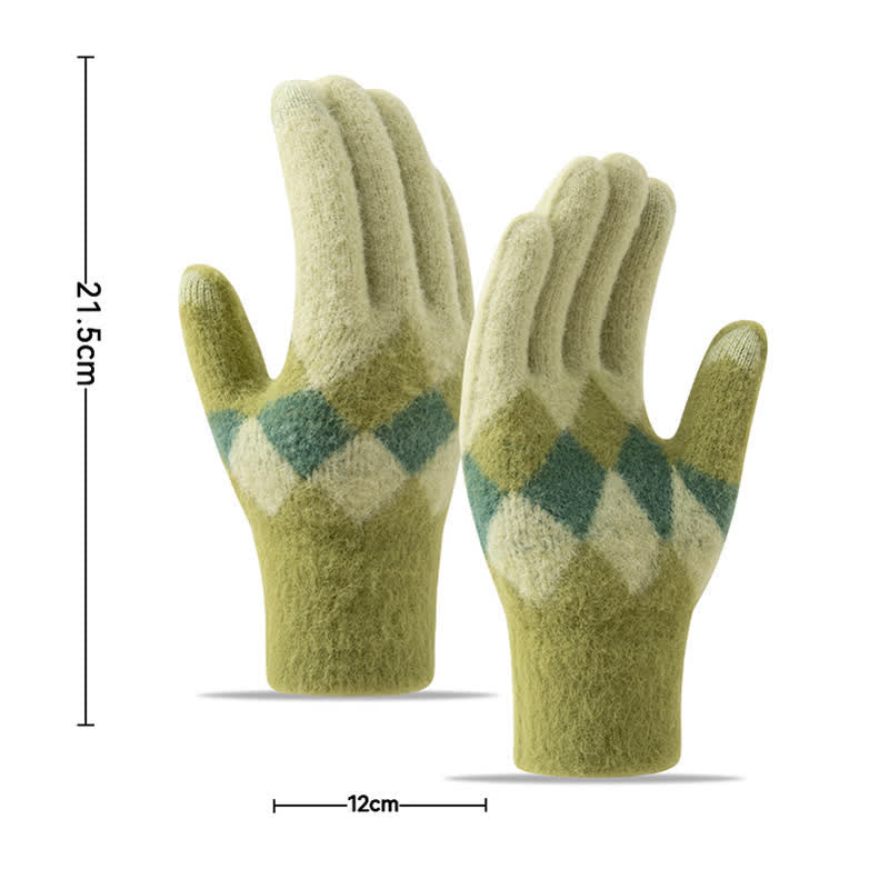 Colorful Diamond Pattern Warm Plush Knitted Gloves - image 2