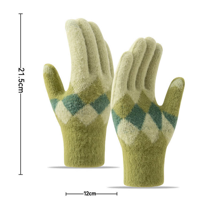 Colorful Diamond Pattern Warm Plush Knitted Gloves - image 2