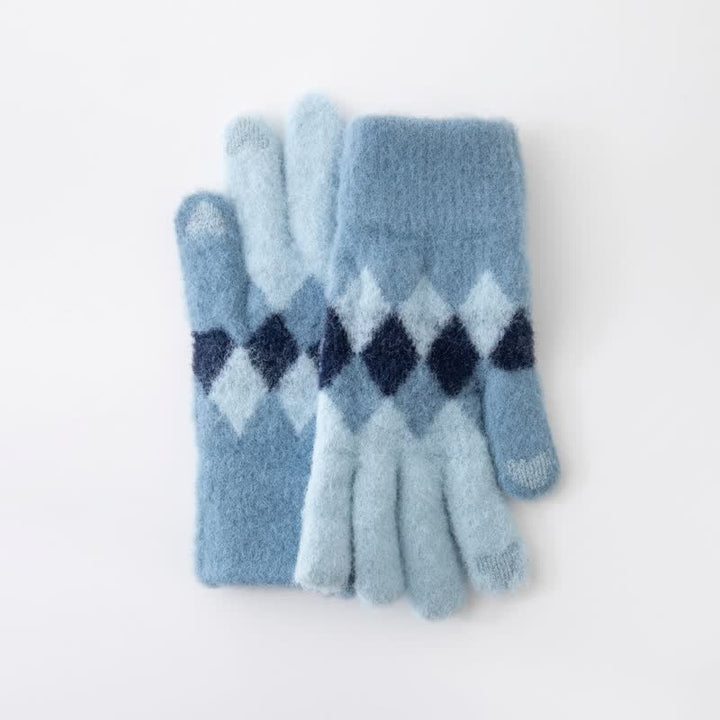 Colorful Diamond Pattern Warm Plush Knitted Gloves - image 12