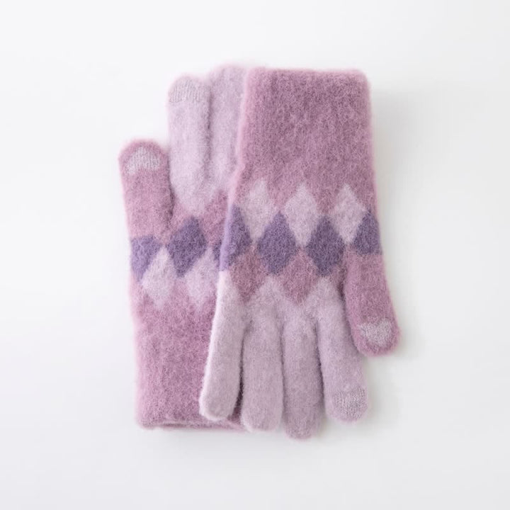 Colorful Diamond Pattern Warm Plush Knitted Gloves - image 14