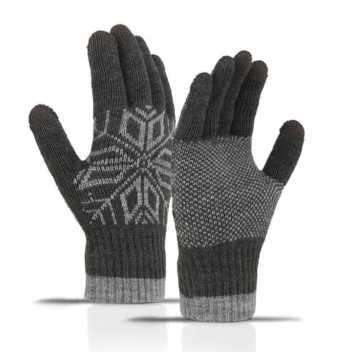 Snowflake Pattern Winter Thicken Knitted Gloves - Gray - image 8