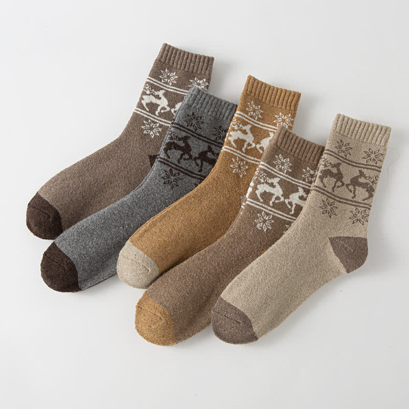 5 Pairs of Snowflake Elk Print Cotton Crew Socks - image 1