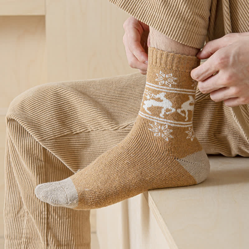 5 Pairs of Snowflake Elk Print Cotton Crew Socks - 5 Pairs - One Size (US 6.5 - US 10) - image 0