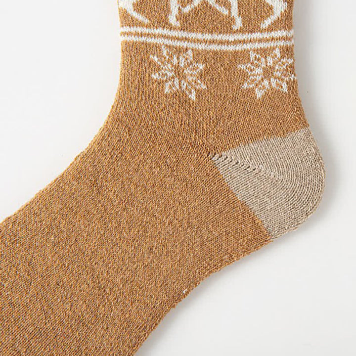 5 Pairs of Snowflake Elk Print Cotton Crew Socks - image 5