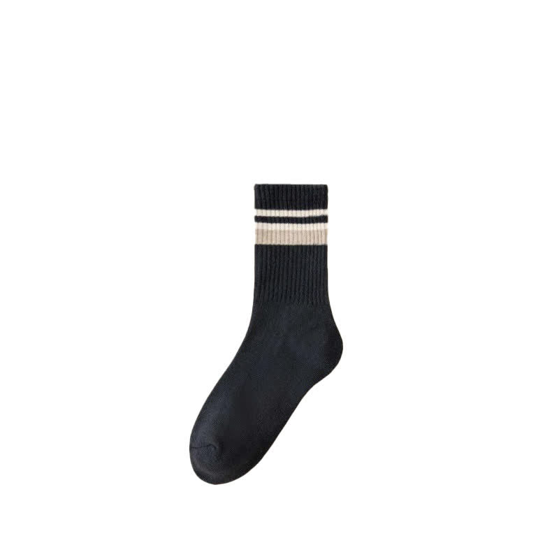 Classic Stripe Thicken Crew Socks - Black - 6 Pairs - One Size (US 6 - US 10) - image 2