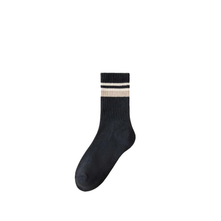 Classic Stripe Thicken Crew Socks - Black - 6 Pairs - One Size (US 6 - US 10) - image 2