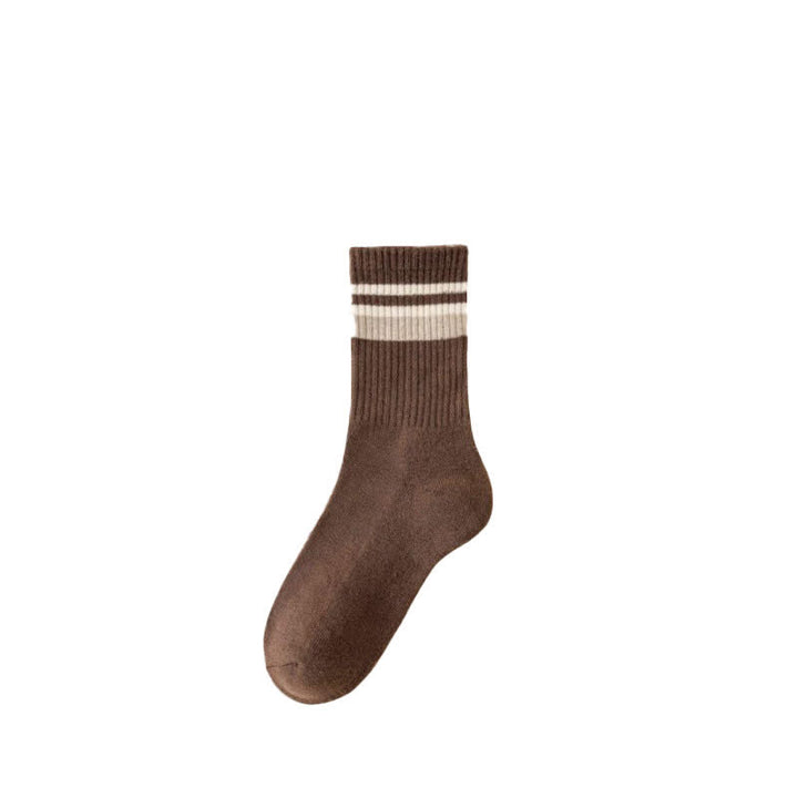 Classic Stripe Thicken Crew Socks - Brown - 6 Pairs - One Size (US 6 - US 10) - image 5