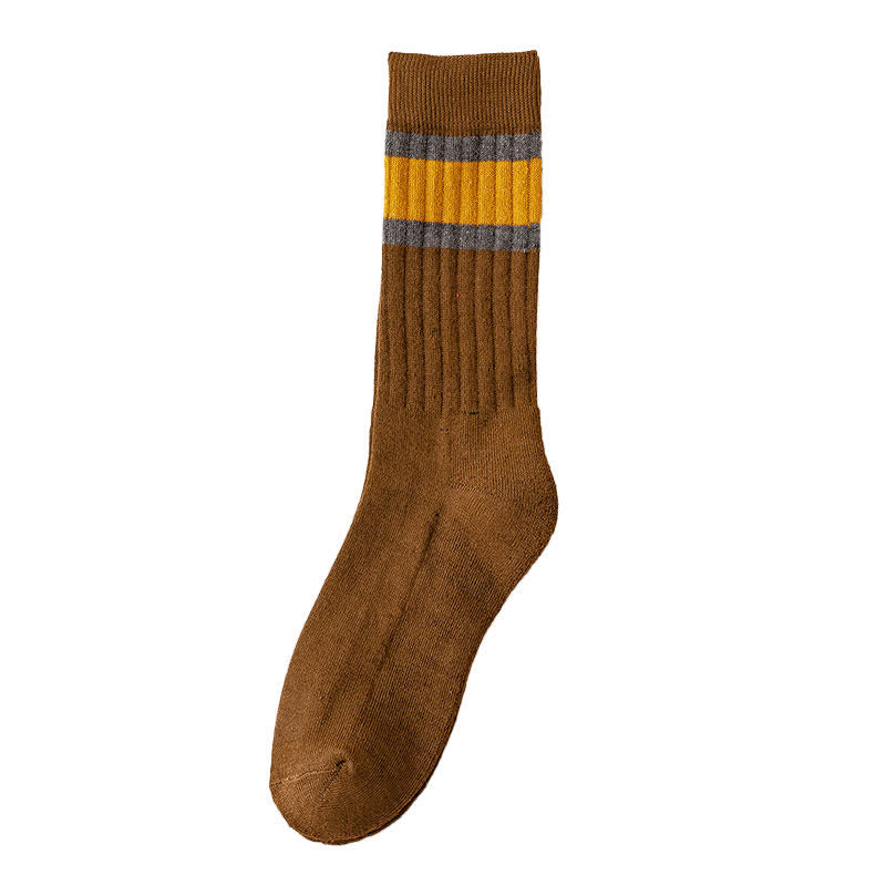 Multicolor Block Striped Causal Crew Socks - Coffee - 6 Pairs - One Size (US 6.5 - US 10.5) - image 7