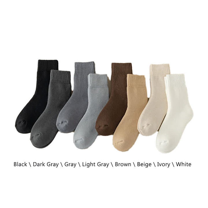 Men's Winter Warm Solid Color Cashmere Crew Socks - Ivory - 6 Pairs - One Size (US 6.5 - US 10) - image 2