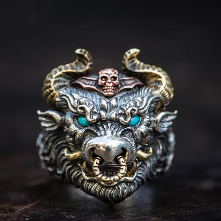 Men's Devil Hell Ghost Goat Opening Adjustable Ring - Ox head - image 4